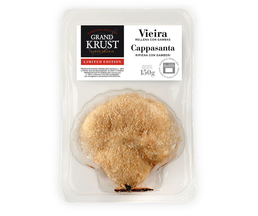 Vieira rellena de gambas
