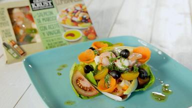 Avocado salad with seafood cocktail