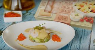 Avocado tartare with shrimp and cocktail sauce