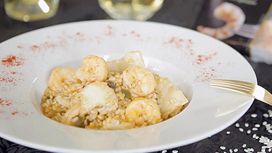 Risotto con baccalà e gamberi