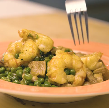 Peas with Argentine red shrimp and Iberian pork